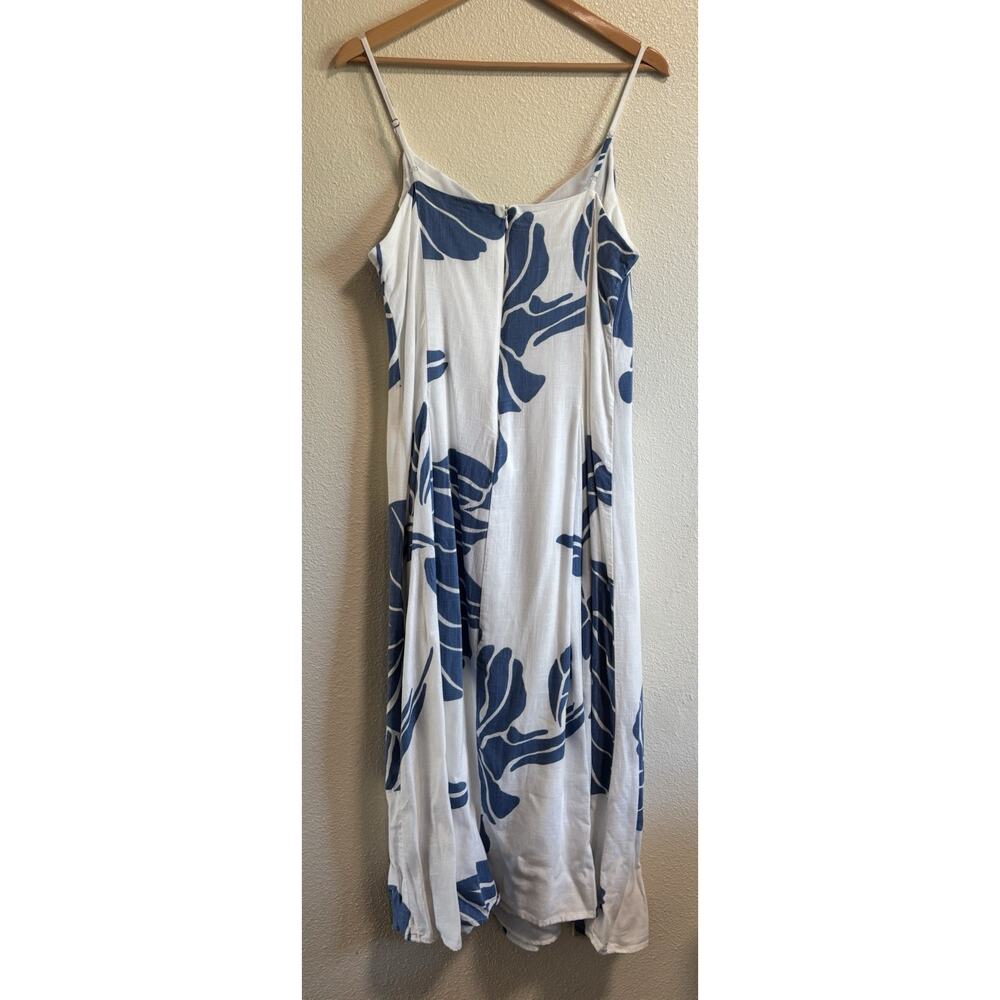 MSK Sun Dress Rayon Linen White Blue Sleeveless Lined Vacation Resortwear Size L - Picture 3 of 10